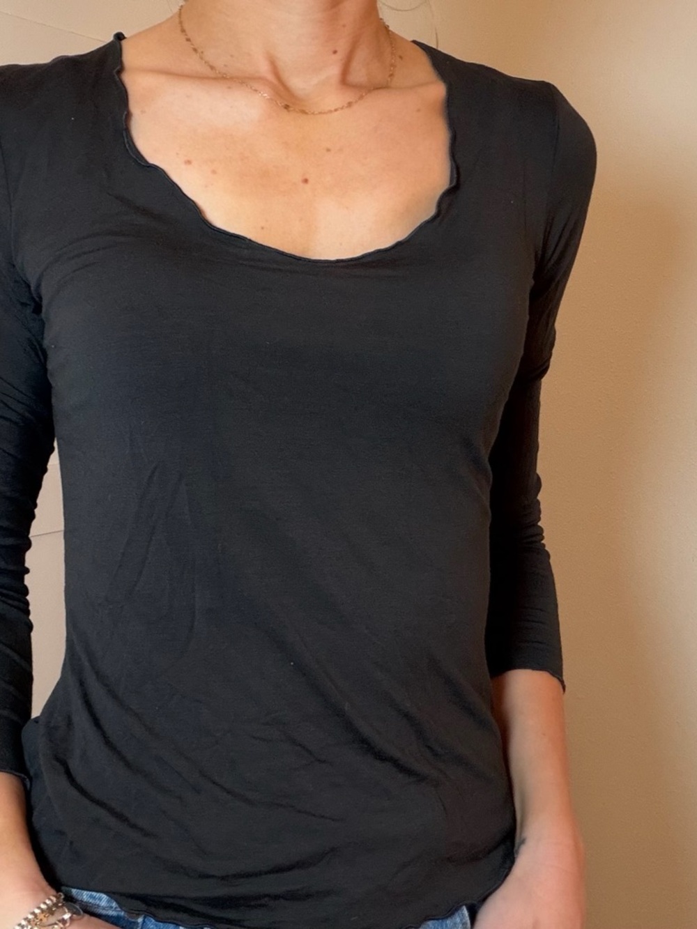 Armani Collezioni Black Scoop-Neck Long Sleeve Top